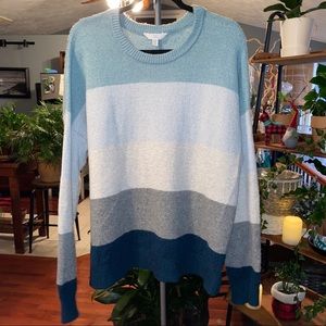 Time and Tru Women's Striped Sweater - Blue and Gray